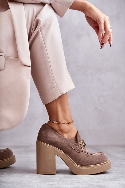 Замшеві туфлі на масивній посадці Beige Jaime