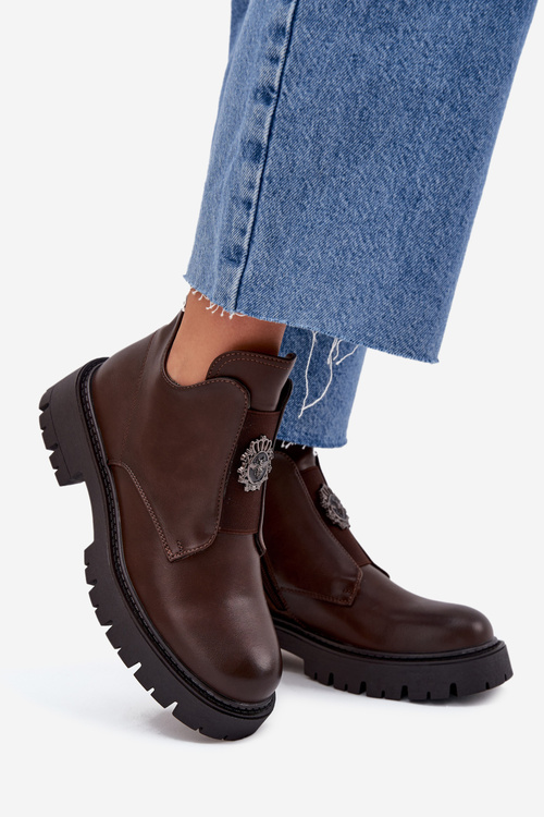 Утеплені Низькі Жіночі Чоботи З Декором На Блискавці Коричневі Lavira