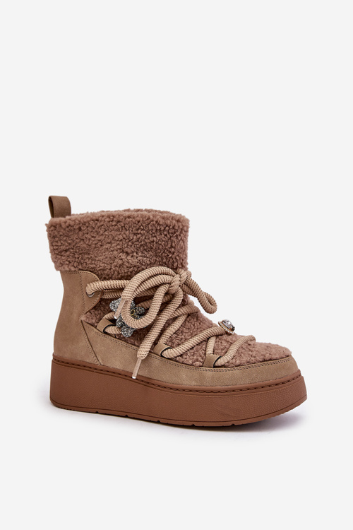 Жіночі зимові черевики з декором і хутром ягняти коричневого кольору Almatiza
