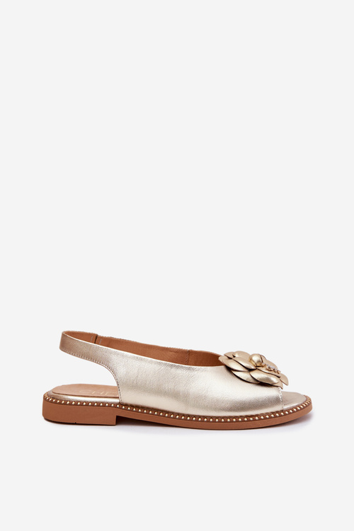 Шкіряні Плоскі Сандалі З Декором CheBello 4642 Золоті