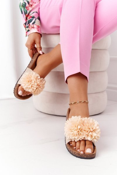 Тапочки на корковій підошві бежевого кольору Flowerbomb