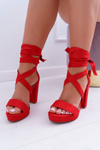 Жіночі босоніжки на шпильці на платформі на зав'язках червоні LaFiesta