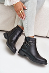 Утеплені ботильйони на плоскій каблуці та декоративному ремінці Чорні Calzina