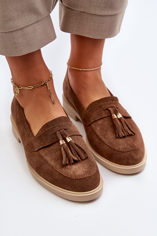 Замшеві жіночі лофери Zazoo 3420 на плоскій підошві коричневі