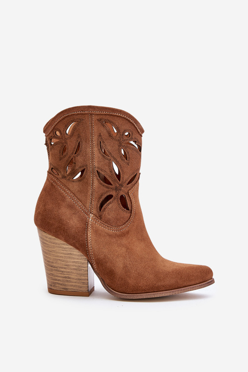 Замшеві ботильйони в ковбойському стилі з перфорованим малюнком Коричневі Lewski 3612