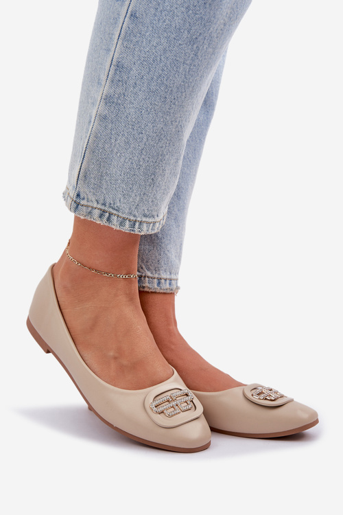 Балетні Туфлі На Плоскій Підошві З Декором Бежеві Ainoria