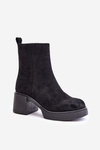 Екозамшеві жіночі ботильйони з утепленим каблуком чорного кольору Meriluna