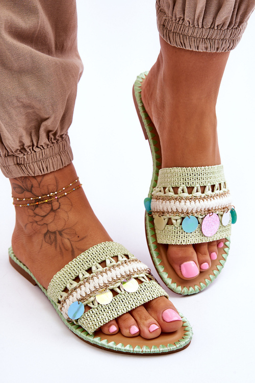 Жіночі плетені тапочки з прикрасами Green Millano