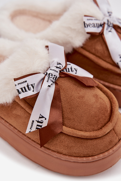 Жіночі тапочки з хутром і бантом коричневі Fenella
