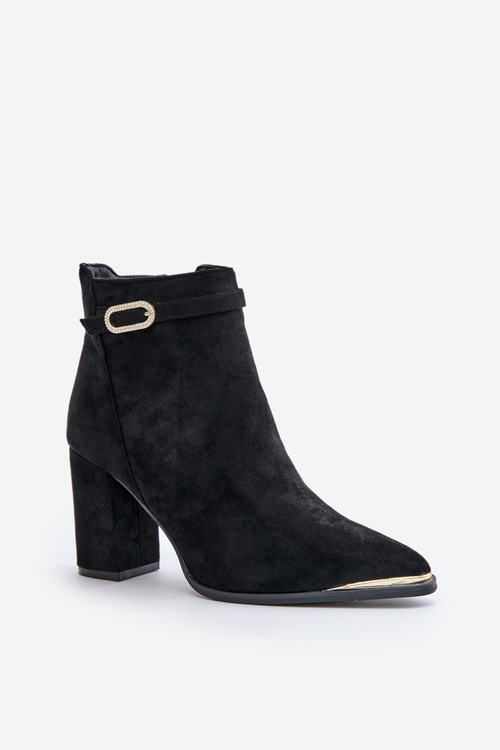 Теплі жіночі ботильйони з гострими носами на каблуці Чорні Laoreina