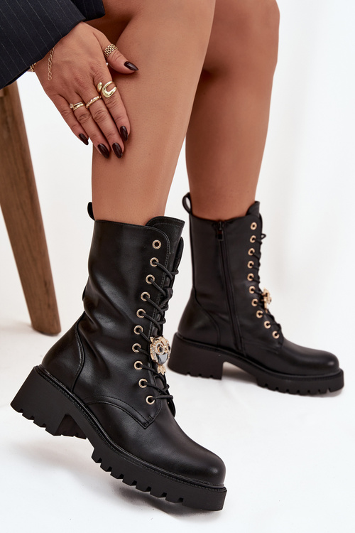 Черевики Воркери жіночі з прикрасою чорні Jorayne