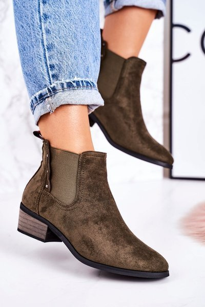 Жіночі класичні черевики челсі замшеві темно-зелені ходунки