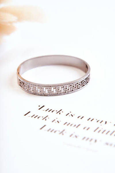 Жіночий сталевий браслет з ацтекським візерунком зі сріблом з фіанітом