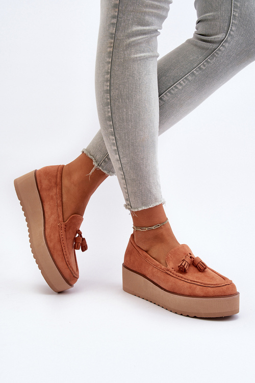 Жіночі мокасини на платформі з бахромою помаранчеві Mialani