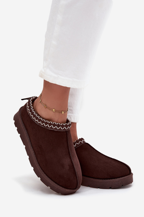 Низькі жіночі зимові черевики з вишивкою шоколад Juvielle