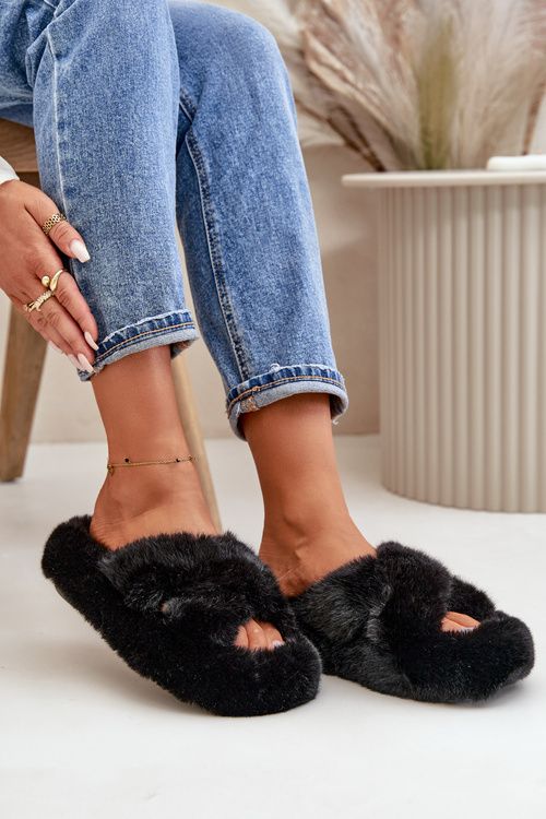 Пухнасті жіночі тапочки на товстій підошві Чорні Лавітера