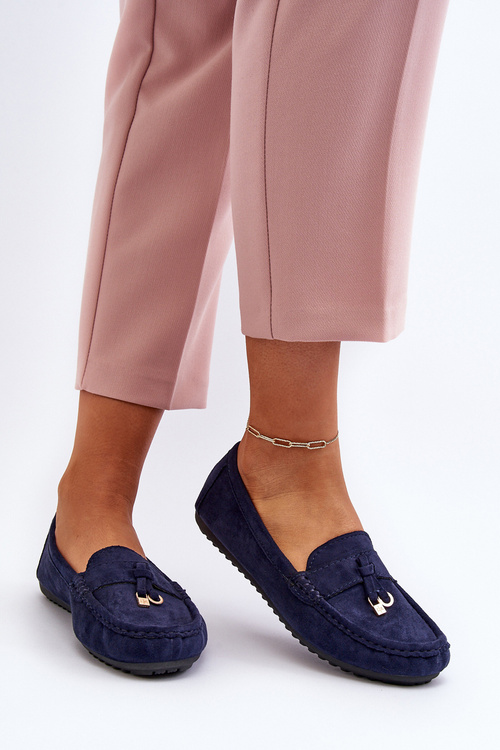 Жіночі темно-сині класичні замшеві мокасини Ontala