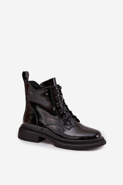 Шкіряні лаковані ботінки з підкладкою Чорні Gisella