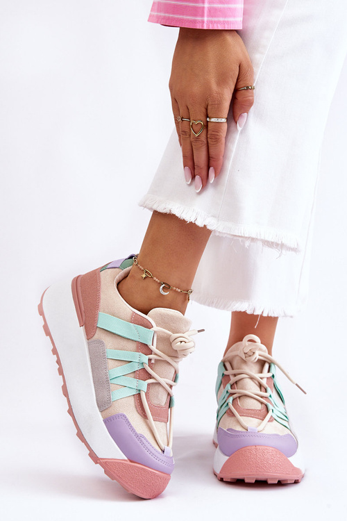 Жіночі замшеві кросівки на платформі бежево-рожеві Rohan