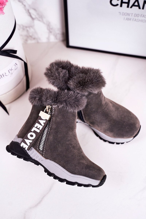 Дитячі утеплені сноуборди з хутром сірі Love-Love