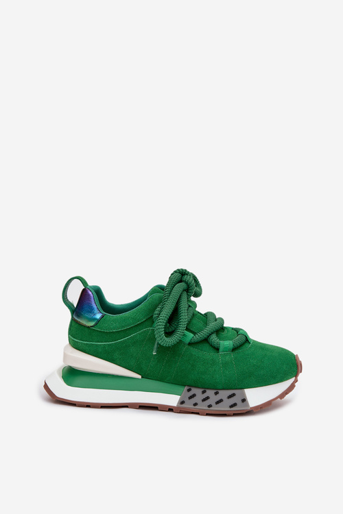 Замшеві жіночі кросівки на платформі з товстим шнурівкою Artiker 55C0136 зелені