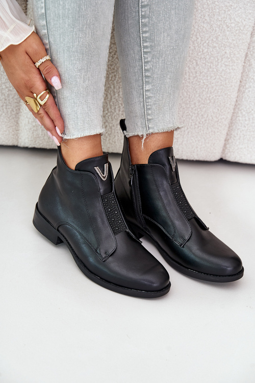 Низькі жіночі ботильйони на підборах утеплені чорні S.Barski HY42-119 чорні