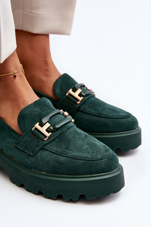 Замшеві класичні лофери з бахромою зеленого кольору Averil