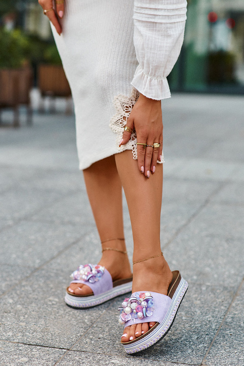 Жіночі гірки на платформі з декором S.Barski HY077 Фіолетовий