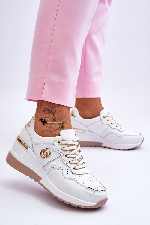 Жіноче шкіряне спортивне взуття біло-золоте Rebeca