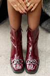 Ботильйони лаковані на каблуці утеплені з декором D&A MR880-021 бордовий