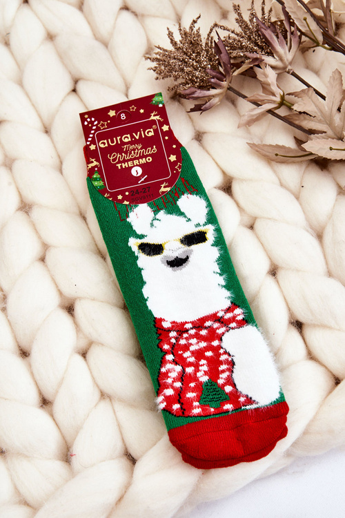 Дитячі новорічні бавовняні термоактивні шкарпетки Alpaca Green