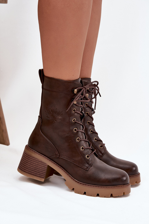 Жіночі робочі черевики на каблуці блок Vinceza 89136 Теплий коричневий