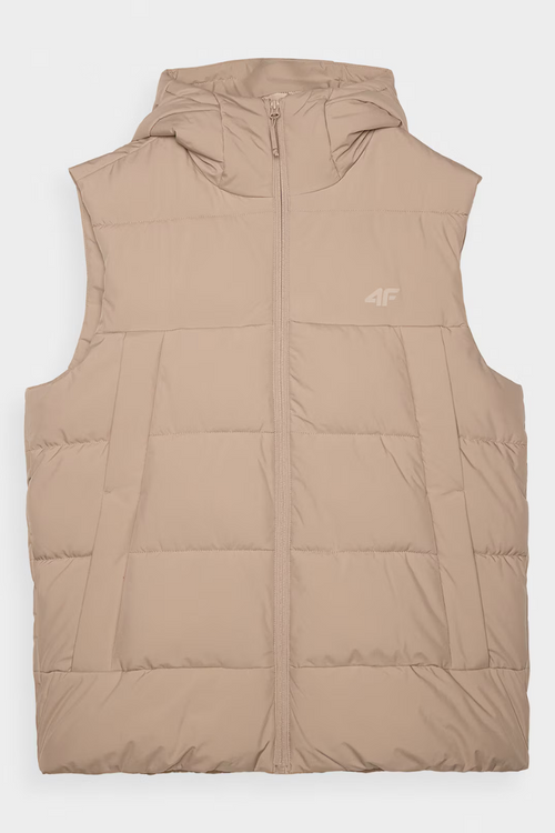 Чоловіча м'яка жилетка з капюшоном бежева 4FWAW24TVJAM144-83S