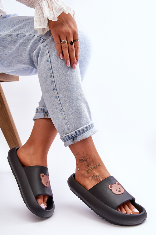 Легкі жіночі поролонові тапочки з плюшевим ведмедиком Black Lia