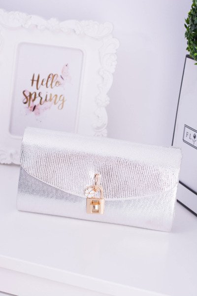 Срібна сумочка-клатч із золотим ланцюжком і замком