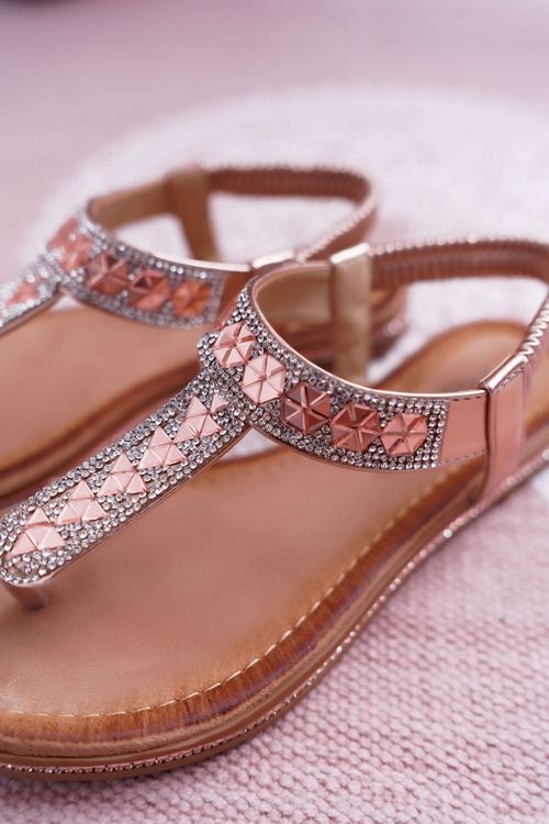 Жіночі босоніжки на плоскій підошві з цирконами Champagne Mabellena