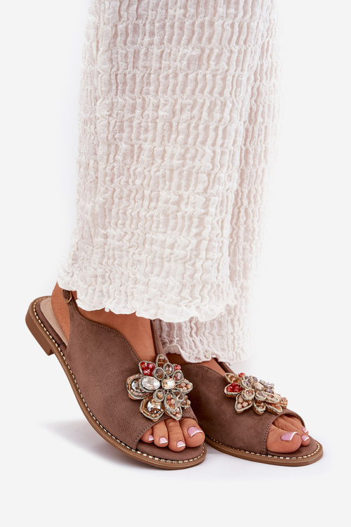 Жіночі Сандалі На Плоскому Каблуку З Декором S.Barski KV27-001 Темно-бежеві