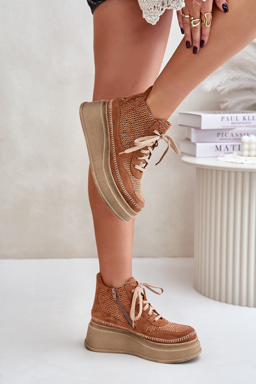 Шкіряні ботильйони на платформі та танкетці Maciejka Коричневі 06759-29