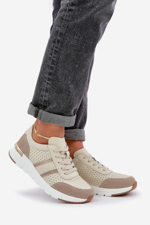 Жіночі шкіряні кросівки на платформі бежеві гатира