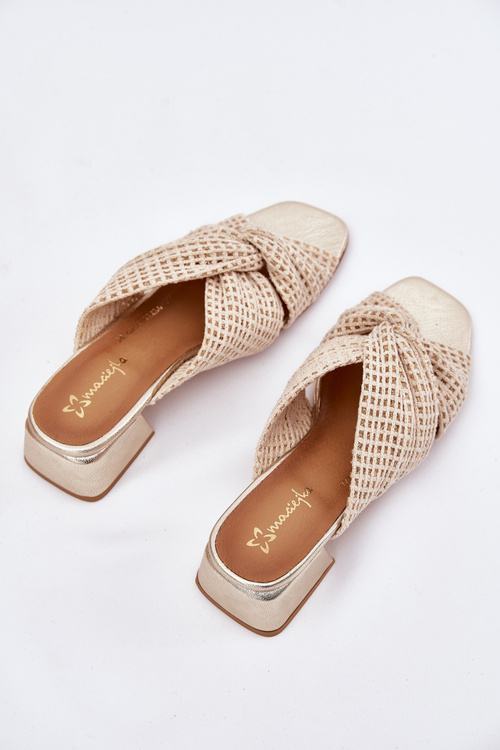 Жіночі Сандалі На Каблуку Maciejka 06955-25 Бежево-Золоті