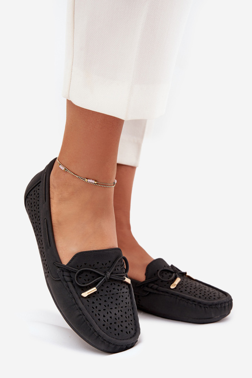 Жіночі Мокасини З Перфорацією І Зав'язкою Чорні Mirisa