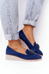 Елегантні туфлі на танкетці Vinceza 10580 Suede Navy Blue