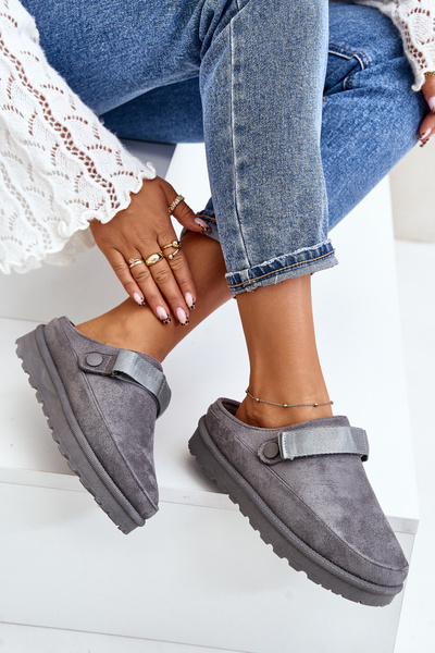 Жіночі теплі тапочки з хутром на платформі сірі Azida