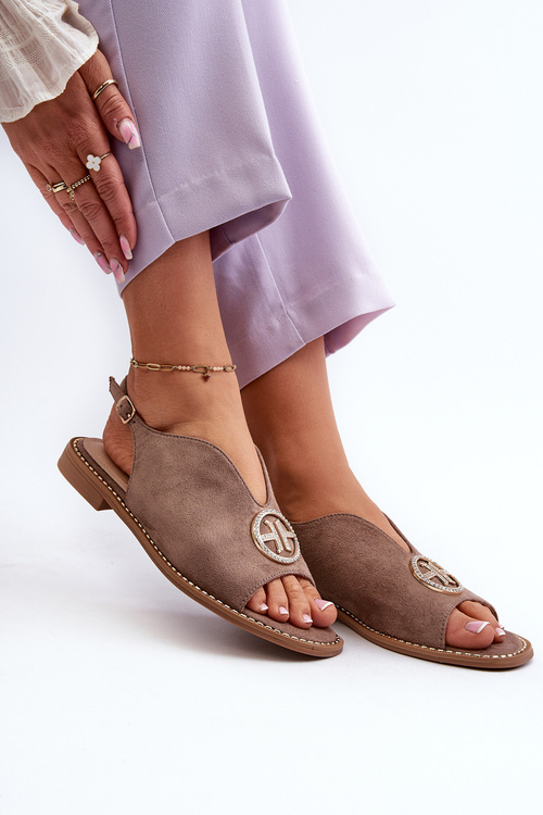 Босоніжки жіночі з золотим декором еко замша S.Barski KV27-059 коричневі