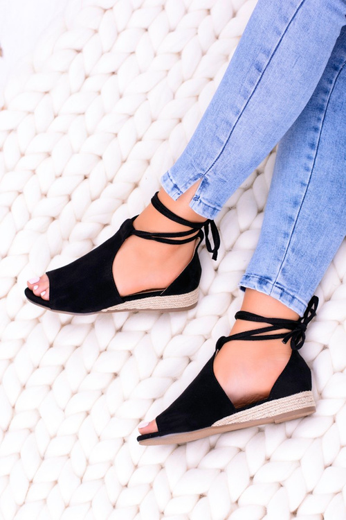 Чорні замшеві босоніжки на легкій платформі Espanoso