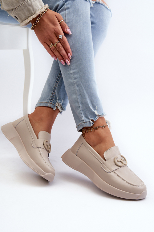 Жіночі шкіряні мокасини на платформі бежеві S.Barski LR490