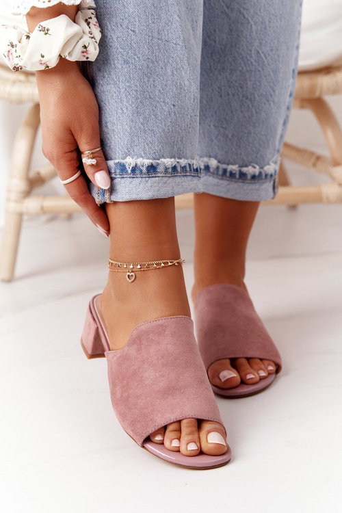 Замшеві тапочки на підборах Sergio Leone KL313 Рожевий