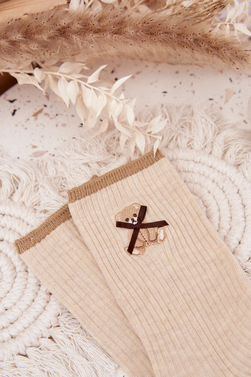 Бавовняні носки у смужку з ведмедиком Бежеві