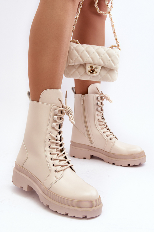 Жіночі робочі черевики з екошкіри світло-бежевий Іран