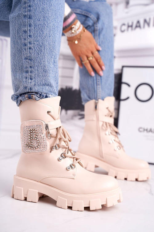 Жіночі чоботи з сумкою бежеві Seul